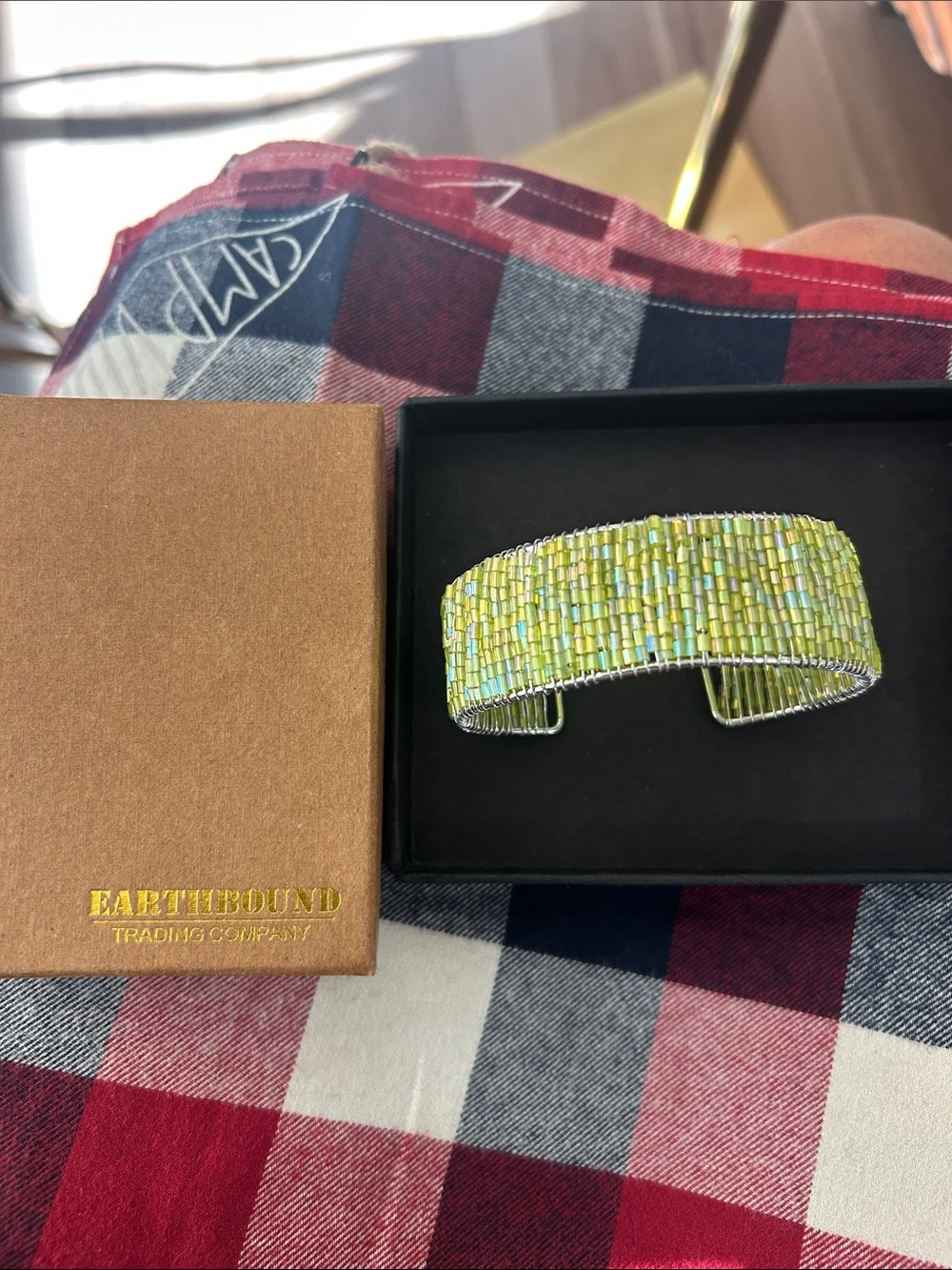 EARTHBOUND Yellow-Green Seed Bead Cuff Bracelet